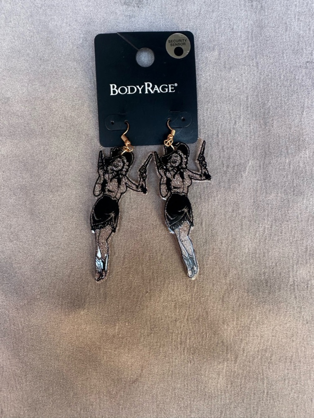 BodyRage Black & Silver Pin-Up Girl Dangle Earrings